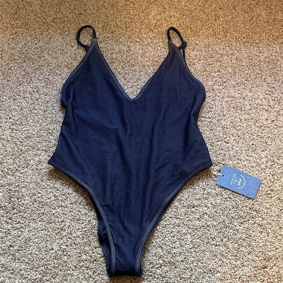 American Eagle Aerie Real Me Match made in Denim cheekiest one piece M - Picture 2 of 9